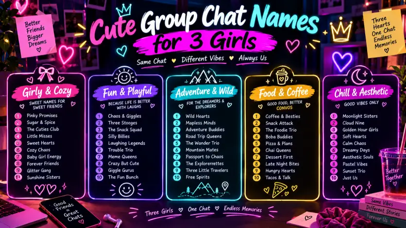 Cute Group Chat Names for 3 Girls