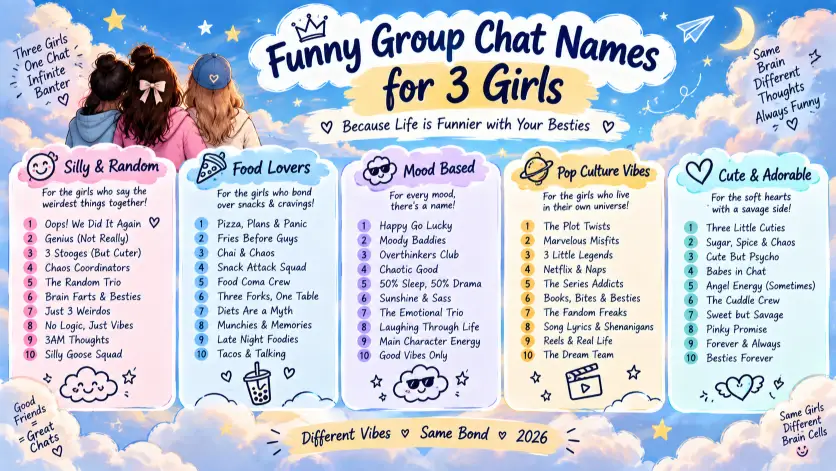 Funny Group Chat Names for 3 Girls